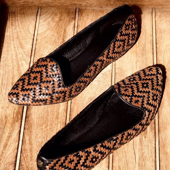 Elliott Lucca sz US 6 Leather Bonita Aztec Flats Black / Tan - Picture 1 of 9